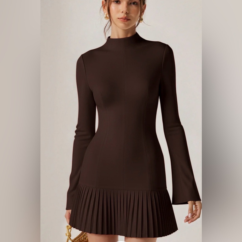 Elegant Brown Long-Sleeve Dress